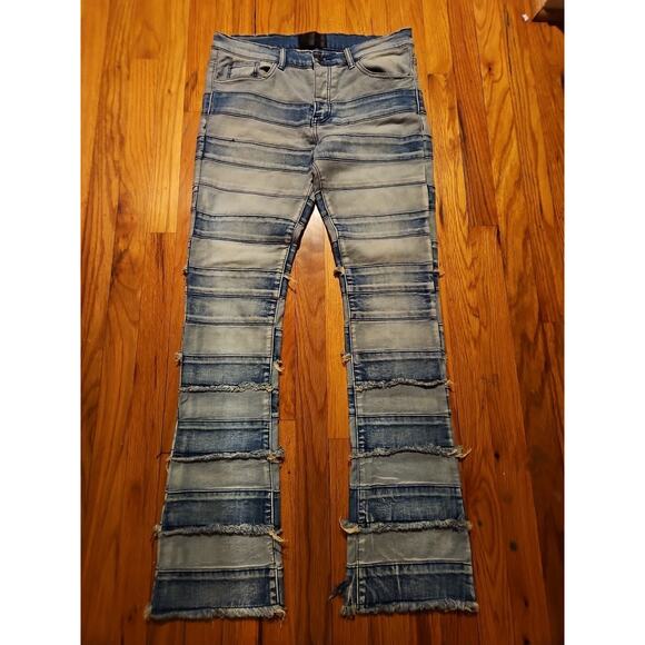 Valabasas Jeans Mens sz 34 Button Fly Skinny Distressed Flared Stacked - Picture 1 of 8